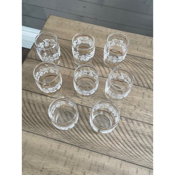 Golden Fruit Silk Screen Juice Glass Set of 8 Bartlett Collins - Picture 2 of 2